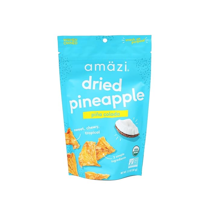 Amäzi Foods | Dried Pineapple - Piña Colada (6 2.3oz Packs) | All Natural Snacks | No Sugar Added Dried Pineapple | Dehydrated Fruit
