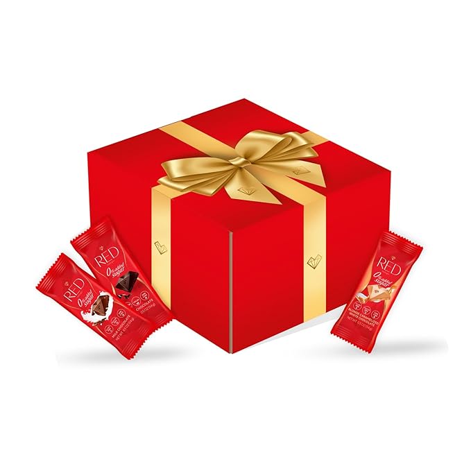RED Delight®™ 100 Piece Chocolate Gift Box (100 Piece Gift Box w/Bite Size Bars +14 Plush Bear Variety: Milk Dark &amp Blonde)