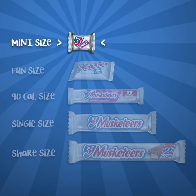 3 MUSKETEERS Milk Chocolate Candy Bars - Minis 8.4 oz Bags (Pack of 8) Bulk Candy Bars Box