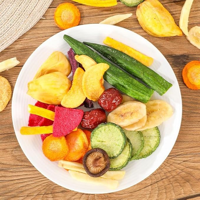 Mixed Freeze-dried Vegetable and Fruit Jerky 500g/Can Various Dried Fruit and Vegetable Chips Okra Radish Banana Leisure Food Vegetarian Crispy Fruit Snacks Chinese Snack Gift Package (1 can)