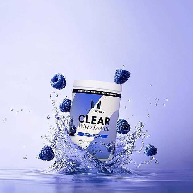 Myprotein Clear Whey Isolate Protein Powder 20 Servings (1.1lbs) Blue Raspberry 20g Protein per Serving Naturally Flavored Drink Mix Daily Protein Intake for Superior Performance