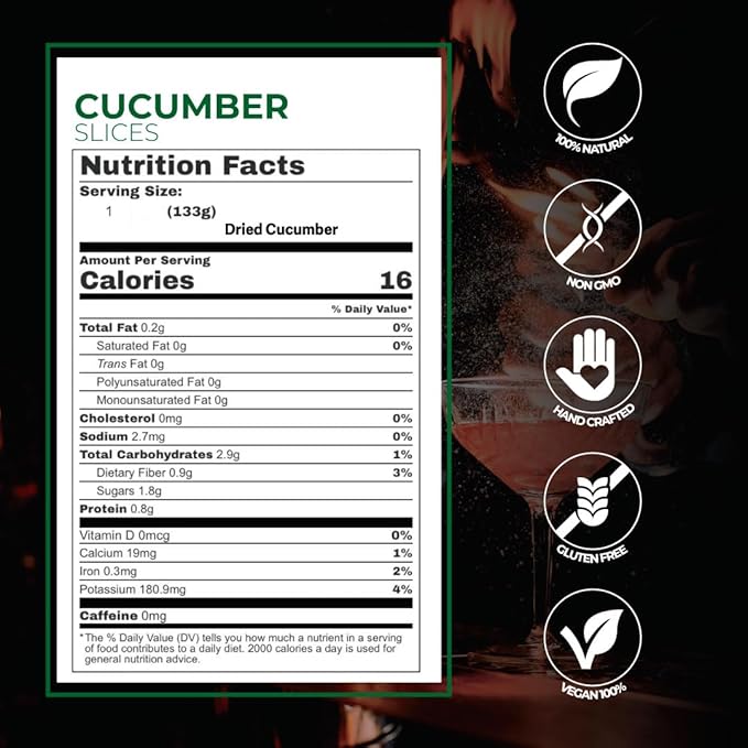Garnishes &amp Dreams Dehydrated &amp Dried Cucumber Chips (5oz) – Natural Vegetable Garnish for Cocktails Mixology Culinary Dishes &amp Infused Water No Sugar Added Healthy Snack