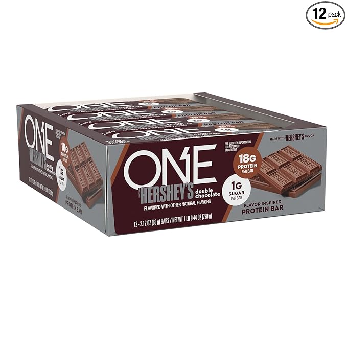 ONE Protein Bars NEW Hershey's Double Chocolate Gluten Free with 18g Protein and 3g Sugar Pantry Staples 2.12 oz (12 Pack)