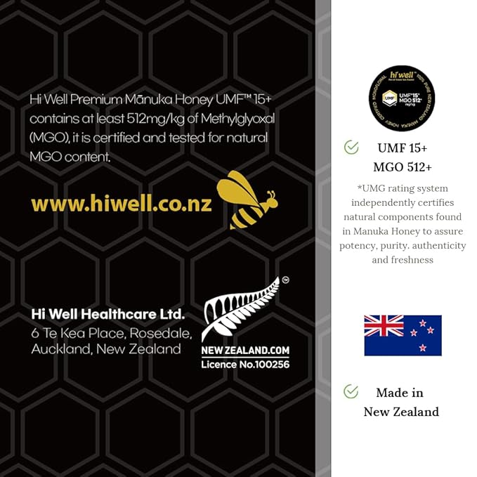 (Pack of 2) Hi Well Premium Manuka Honey Certified Monofloral UMF 15+ MGO 515+ 250g