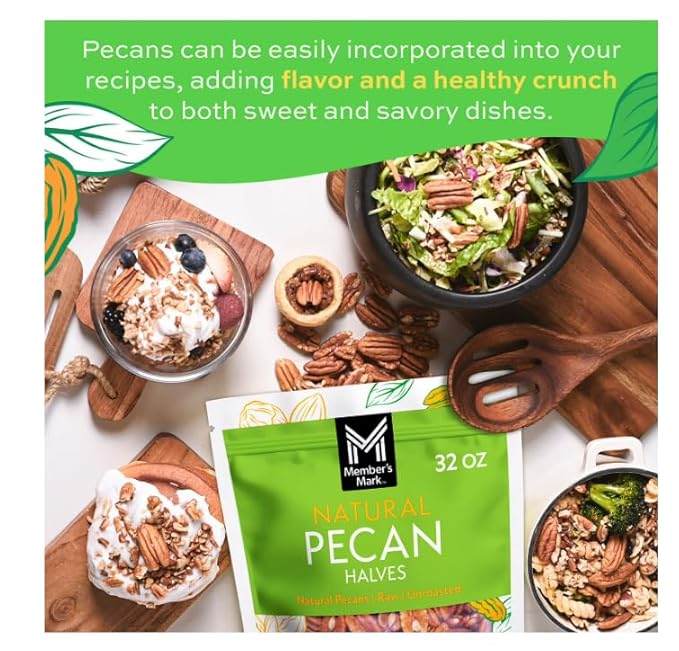 Natural Pecan Halves 32 oz.(1 Pack) Resealable Bag Unsalted Raw Nuts for Cooking Baking &amp Snacking Vegan Protein Keto Snack Healthy Snacks for AdultsGluten Free Raw Pecans Halves