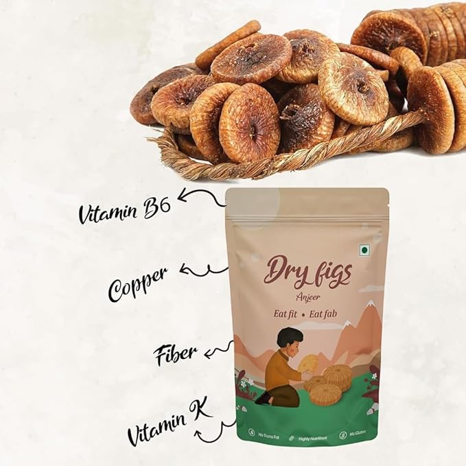 Natural Premium Dried Afghani Anjeer/Dry Figs Vacuum Pack Dried Figs Natural Rich in Iron &amp Vitamins| Fat Free Free -250 gm