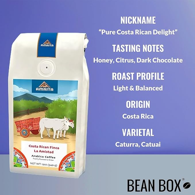 Costa Rican Finca La Amistad - Light - Roasted by Amrita Certified Pure - Whole Bean Coffee - 2 Pound Bag