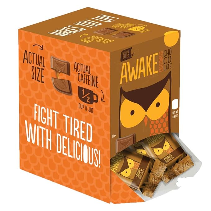 AWAKE Caffeinated Chocolate Bites Caramel Chocolate Energy Snack 1 Bite Equals 1/2 Cup of Coffee 50 Bites