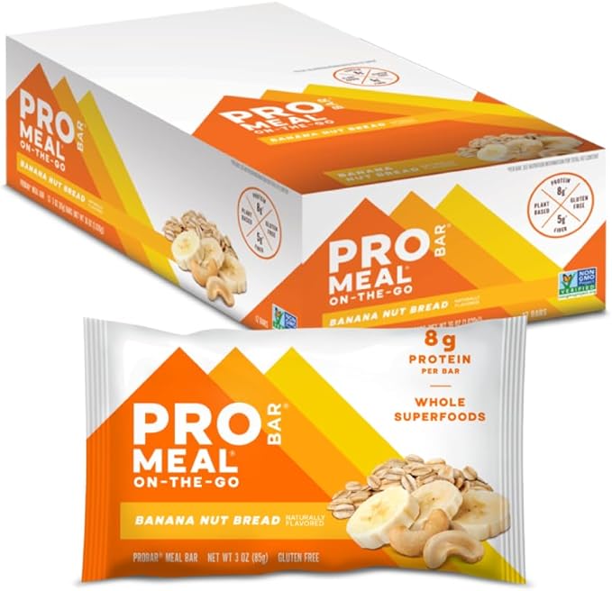 PROBAR - MEAL Bar Banana Nut Bread Non-GMO Gluten-Free Healthy Plant-Based Whole-Food Ingredients Natural Energy (12 Count)