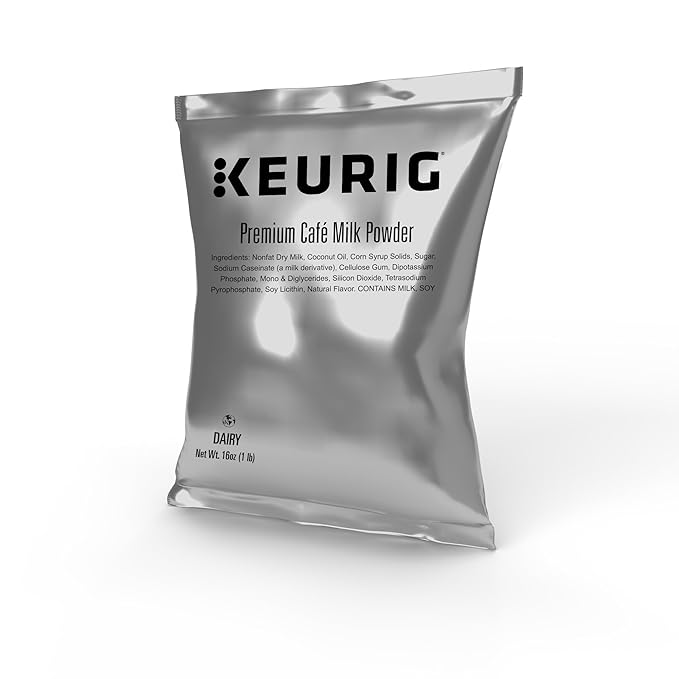Keurig Premium Café Milk Powder 1lb Bag Specialty Beverage Base for Lattes &amp Cappuccinos Makes About 30 Drinks for Commercial Brewers Contains Milk &amp Soy 12 Pack