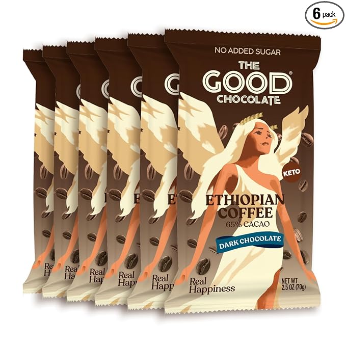 THE GOOD CHOCOLATE – Coffee Dark Chocolate Bars with Zero Sugar &amp Lower Net Carbs – Keto Chocolate Bar with Lower Calories All Natural and Non-GMO Keto Snacks 2.5 oz (6 Bars Value Pack)