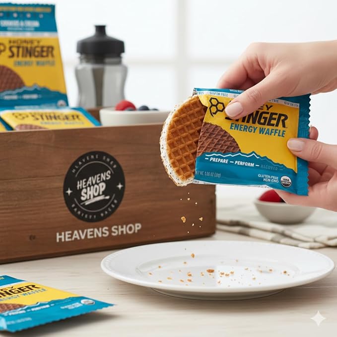 Honey Stinger Organic Energy Waffle Gluten Free Cookies &amp Cream Caffeine Free Healthy Snack 1.06 oz. 12 pk.