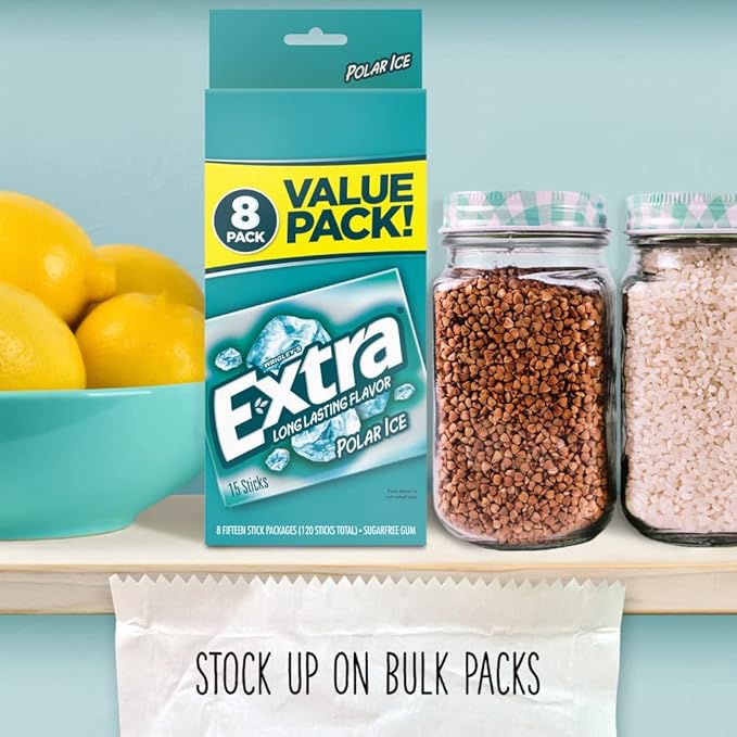 EXTRA Polar Ice Gum Sugar-Free 8 Ct/Box Pack of 6 (48 Count Total) Bulk Mint Gum