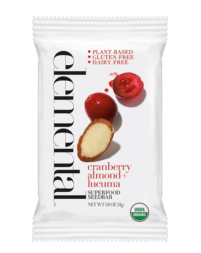 Elemental Superfood Seedbars Cranberry Almond + Lucuma 1.8 Ounce - 12 Pack 100% Certified Organic Non-GMO Verified Gluten Free Dairy Free Plant Based