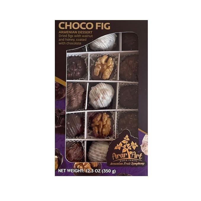CHOCOFIG (12.3oz) – Premium Armenian Gourmet Delights | Walnuts &amp Figs Coated in Dark White &amp Milk Chocolate | Only 1g Added Sugar | Handcrafted Gift Box | Healthy &amp Delicious Snack.