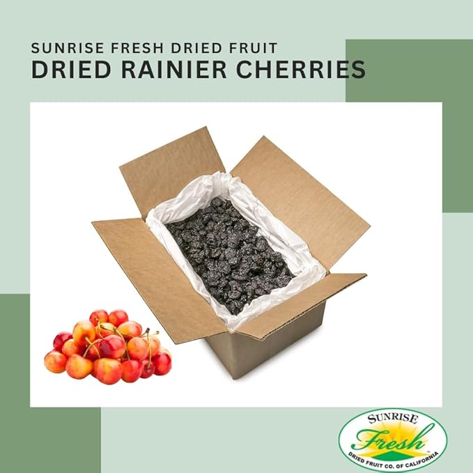Sunrise Fresh Dried Fruit Company Unsweetened No Sugar Added Dried Rainier Cherries 5lb Bulk Box with Resealable Bag