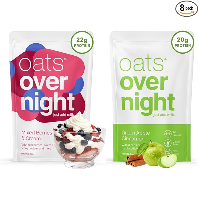 Oats Overnight Mixed Berries &amp Cream 8 Pack &amp Green Apple Cinnamon 8 Pack - 20g Protein High Fiber Breakfast Shake - Gluten Free Non GMO Oatmeal