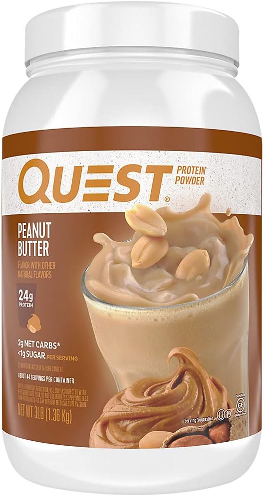 Quest Nutrition Vanilla Milkshake Protein Powder 24g of Protein 1g of Sugar Low Carb Gluten Free 3 Pound 43 Servings &amp Peanut Butter Protein Powder 23g Protein 1g Sugar Low Carb Gluten F