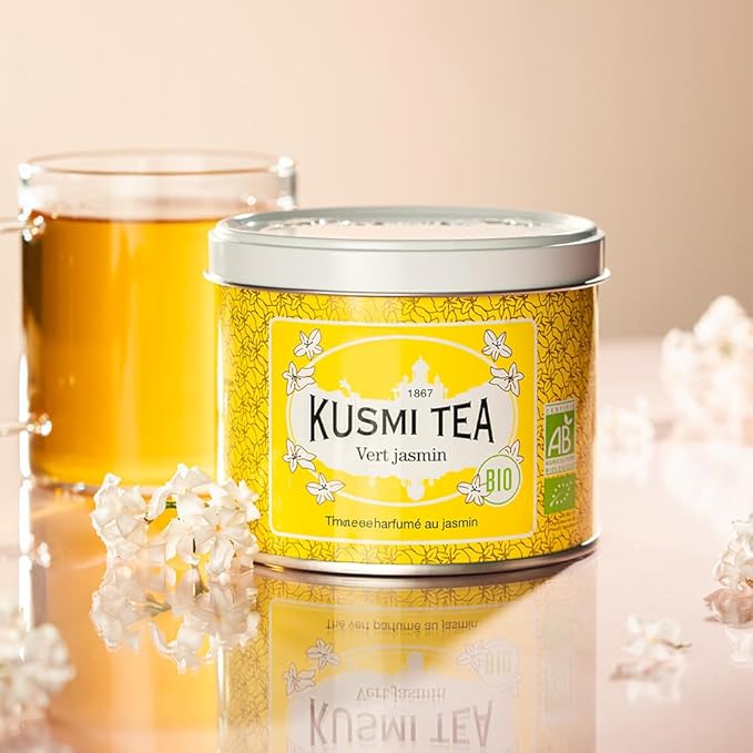 Kusmi Tea - Jasmine Green Tea - Organic Blend with Jasmine - Loose Leaf - Tin Box of 3.1 oz - Quantity for about 50 cups