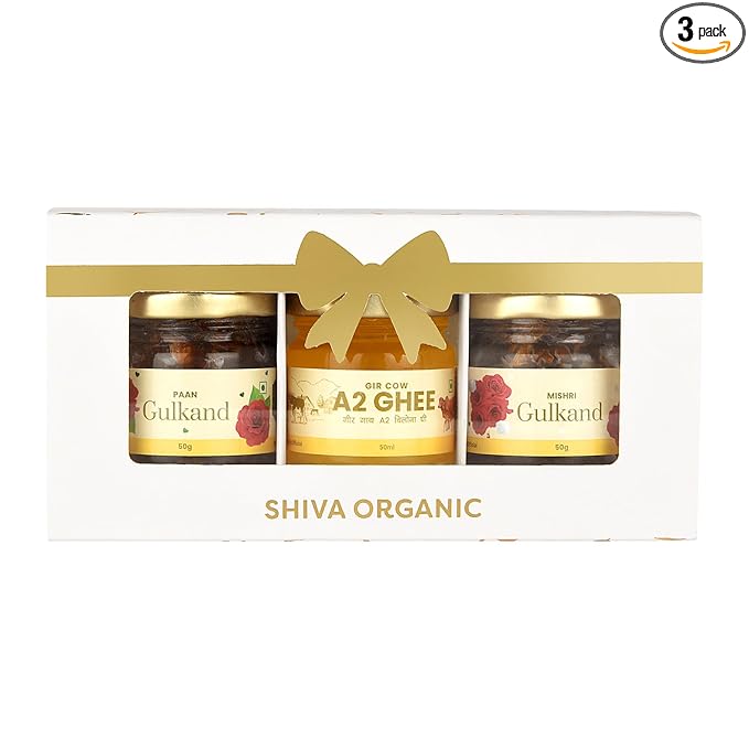 White and Gold Gift Box (50g each - A2 Ghee + Paan Gulkand + Mishri Gulkand)