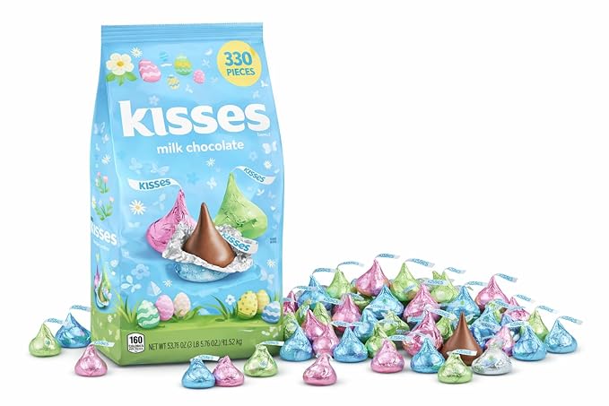 Kisses Easter Candy Milk Chocolate 3 lb Bulk Bag 330 Pieces - Assorted Pastel Color Chocolate Candy - Easter Basket Stuffer Filler Egg Hunt Party Gift Spring Treat
