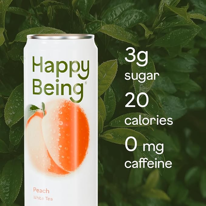 Happy Being Peach White Tea – Antioxidant &amp Polyphenol Rich Infused with Turmeric Elderberry Caffeine Free Plant-Based Low Sugar &amp Low Calorie Drinks 12oz (16 Pack)
