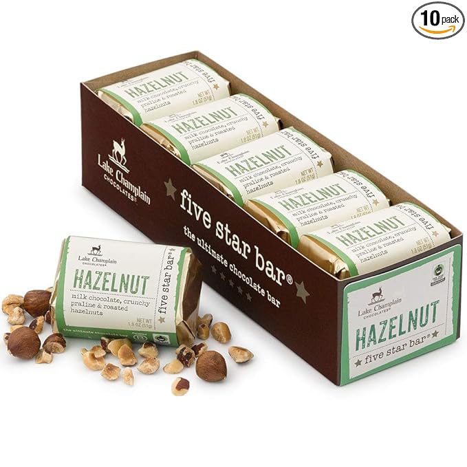 Lake Champlain Hazelnut Five Star Chocolate Candy Bar 1.8 Ounces (10 Pack)