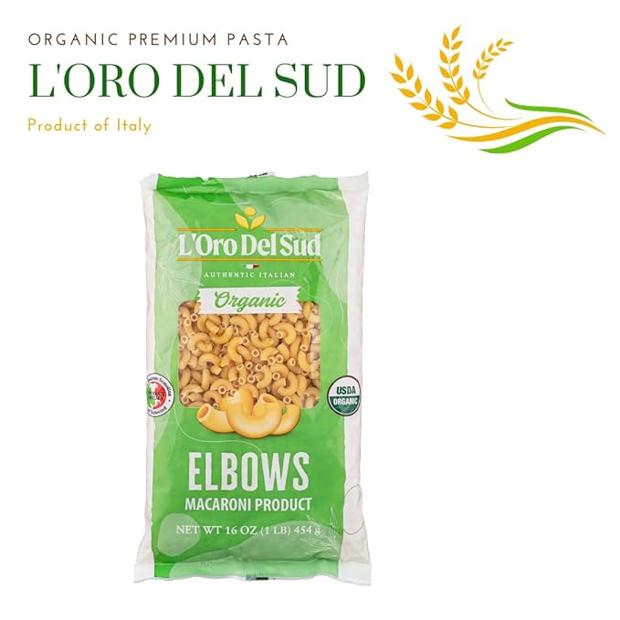Organic Elbows Pasta 100% Durum Wheat Italian Pasta Premium Quality Product of Italy (20 pack x 16 Oz) Non GMO Vegan Kosher Certified by L'Oro del Sud