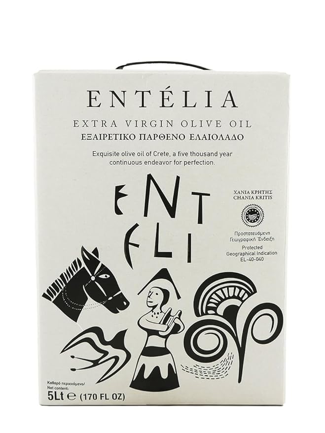 Entelia 5L Bag-in-Box Extra Virgin Olive Oil from Crete Greece | 169 fl oz (5 Liters) Cold-Pressed High Polyphenols (489mg/kg) | Koroneiki Olives Low Acidity (0.28%) for Cooking &amp Dressings