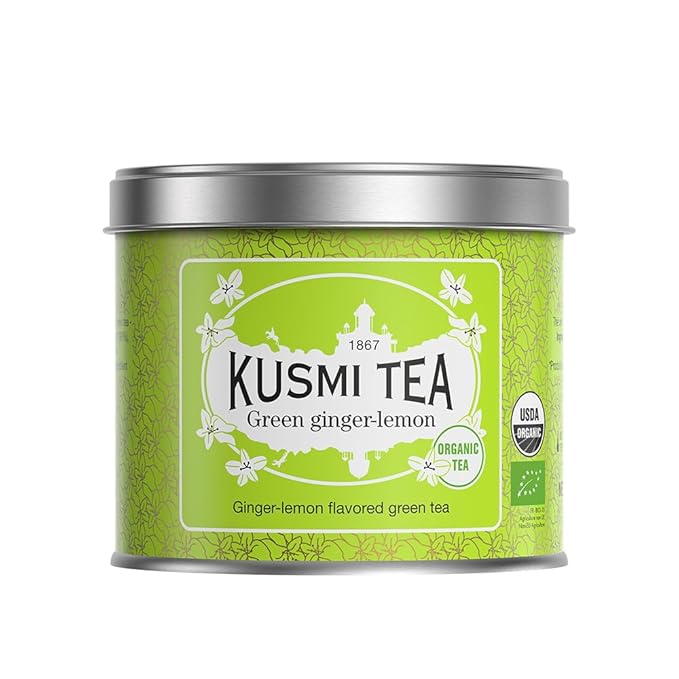 Kusmi Tea - Green Ginger Lemon - Organic Blend of Green Tea with Ginger &amp Lemon - Enjoy Hot or Iced - Loose Leaf Tea - Tin Box of 3.5 oz - Quantity for about 50 cups