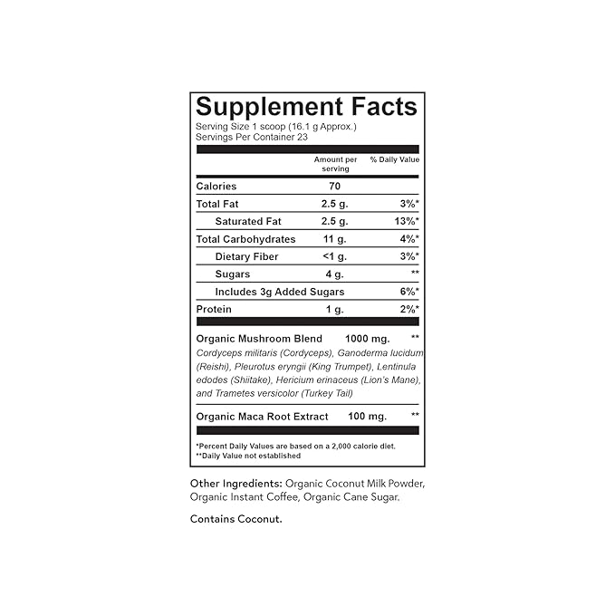 Fabula Instant Mushroom Coffee with Cordyceps Reishi King Trumpet Shiitake Lion’s Mane Turkey Tail Organic Arabica Blend - Low Acid Mold Free - 13 oz