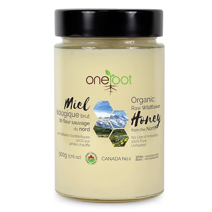OneRoot Raw Honey Bundle – 500g Buckwheat &amp 1.1 lbs Organic Canadian Wildflower Honey – Unheated &amp Nutrient-Rich – Antioxidant-Packed Natural Sweeteners