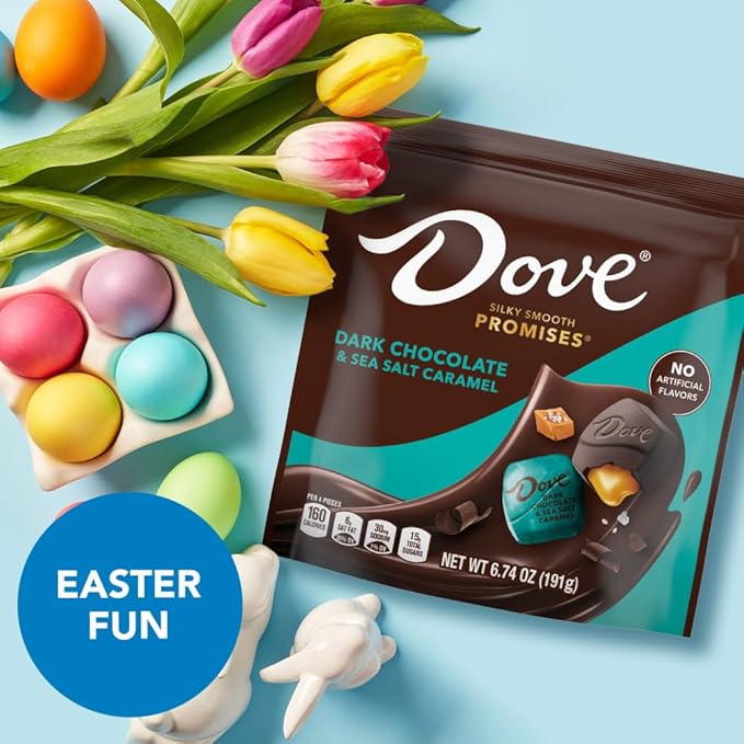 DOVE PROMISES Easter Dark Chocolate &amp Sea Salted Caramel Candy Bulk Dark Chocolate Candy filled with Caramel Sea Salt 6.74 Oz Bag (Pack of 8)