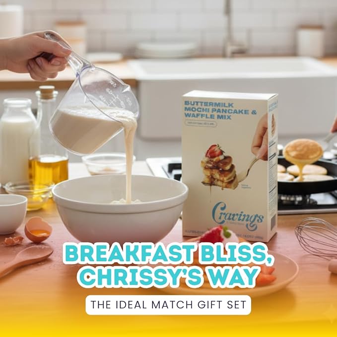 Butter Milk Pancake – 4x Buttermilk Mochi Pancake and Waffle Mix – 14.2OZ Bundle with 1 Cup Plastic Clear Measuring Cup – Rice Flour Blend with Buttermilk for Pancakes and Waffles – Gift Set (5 Items)