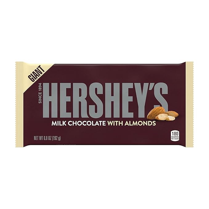 HERSHEY'S Milk Chocolate with Almonds Giant Candy 6.8 Ounce (Pack of 12)