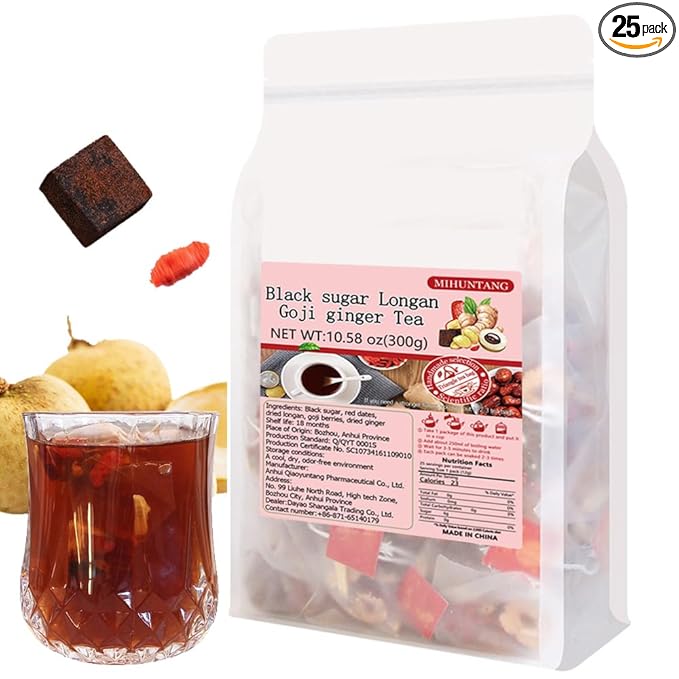 Black sugar Longan Goji ginger Tea 10.58 oz Sweet flower and fruit tea (12g×25packets) 黑糖桂圆枸杞姜茶300g