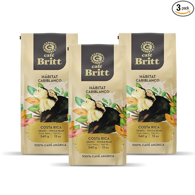 Café Britt® - Costa Rican Habitat Cariblanco Coffee (12 oz.) (3-Pack) - Whole Bean Arabica Coffee Kosher Gluten Free 100% Gourmet &amp Dark Roast