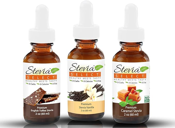 Stevia Drops Vanilla Caramel &amp English Toffee Stevia Select Keto Coffee Sugar-Free Stevia Flavors Bundle (3) Pack