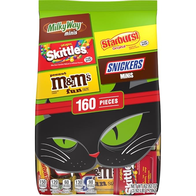 M&ampM'S SNICKERS SKITTLES &amp STARBURST Halloween Candy Bulk Chocolate and Fruity Candies Fun Size Variety Pack of Halloween Snacks Treats and Party Favors 160 Ct Bag