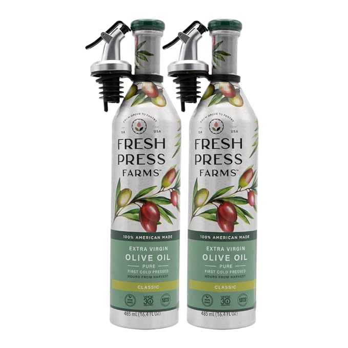 Fresh Press Farms Cold Pressed Classic Extra Virgin Olive Oil 16.4 Fl Oz (Pack of 2) Georgia Grown 100% American Made Unrefined Certified Whole30 Non-GMO Keto Paleo Gluten Free