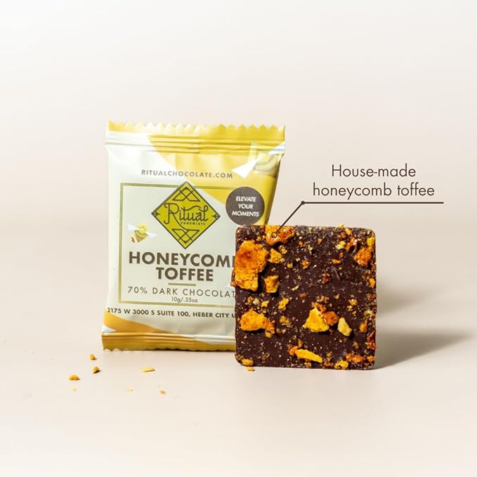 Ritual Chocolate 10-Pack 10g Honeycomb Toffee Taster | Artisan Dark Chocolate Bites with Honeycomb Toffee | Bean-to-Bar Sampler