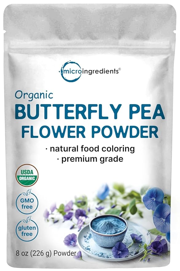 Micro Ingredients Organic Butterfly Pea Flower Powder 8 oz | Herbal Tea Powder for Hot or Iced Drinks | Natural Blue &amp Purple Color | Rich in Antioxidants | Caffeine-Free Non-GMO No Sugar