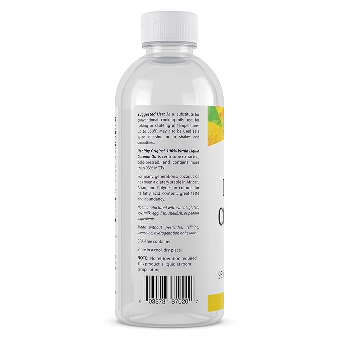 Healthy Origins Coconut Oil Liquid (100% Virgin) - Virgin Unrefined Cold-Pressed Liquid Coconut Oil - 93% MCTs - Centrifuge Extracted Coconut Oil - 20 fl Oz
