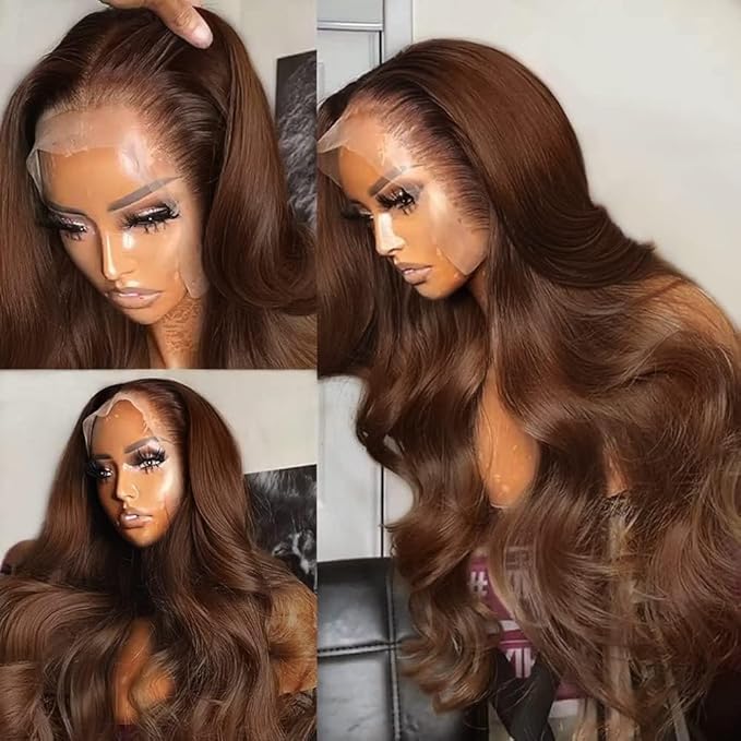 Chocolate Brown Human Hair Wig 200 Density 13X4 Body Wave Lace Front Wigs Human Hair HD Frontal Wigs Pre Plucked Glueless Brown Lace Front Wig for Women 18 Inch