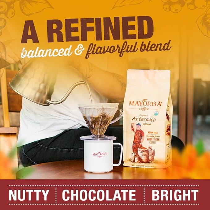 Mayorga Organic Coffee 5lb Artesano Blend - Medium Roast Whole Bean Speciality Grade Coffee 100% Arabica Slow Roasted Chocolate and Nutty Flavor with Low Acidity - USDA Organic Non-GMO Kosher