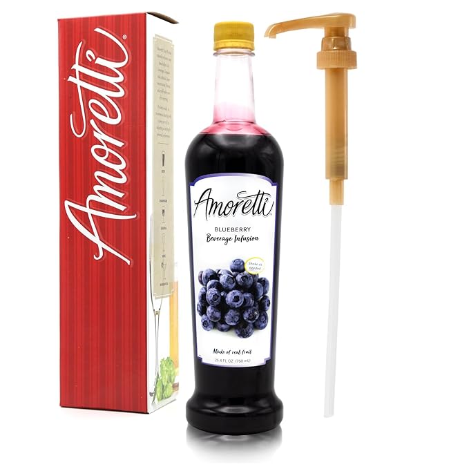 Amoretti - Blueberry Beverage Infusion - Drink Mix &amp Water Enhancer with Pump for Flavoring Cocktails Waters Teas and other Beverages Preservative Free