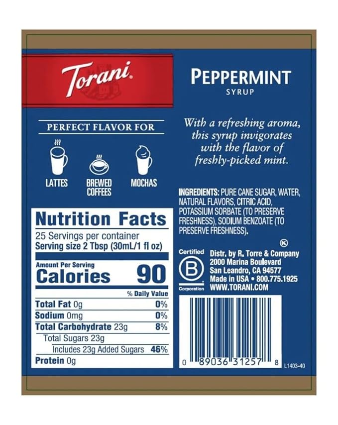 Torani Syrup Peppermint 25.4 Ounces (Pack of 4)