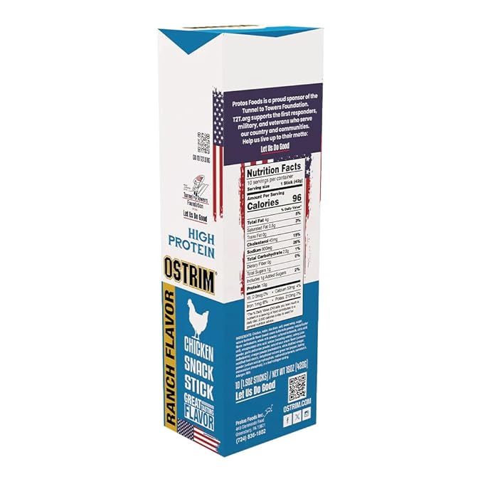 Ostrim (1.5oz) Chicken High Protein Snack Stick Ranch Flavor (Pack of 10)