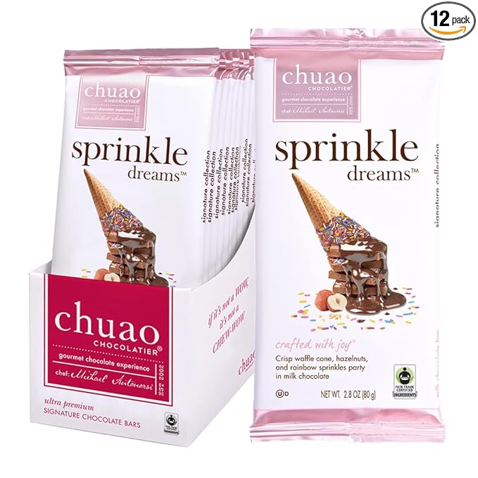 Chuao Chocolatier Sprinkle Dreams Milk Chocolate Bars | Gourmet No Preservatives | For Gift Baskets Christmas Birthday Thank You Care Package | 12 Pack