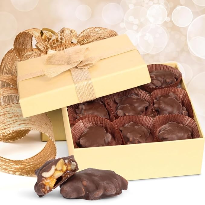 Milk Chocolate Caramel Pecan Nut Clusters Gift Box - by It's Delish | 12 OZ Premium Milk Chocolate Covered Nuts with Carmel Cluster | Christmas Gifts Box of Chocolates Candy Nut Turtles with Pecans –